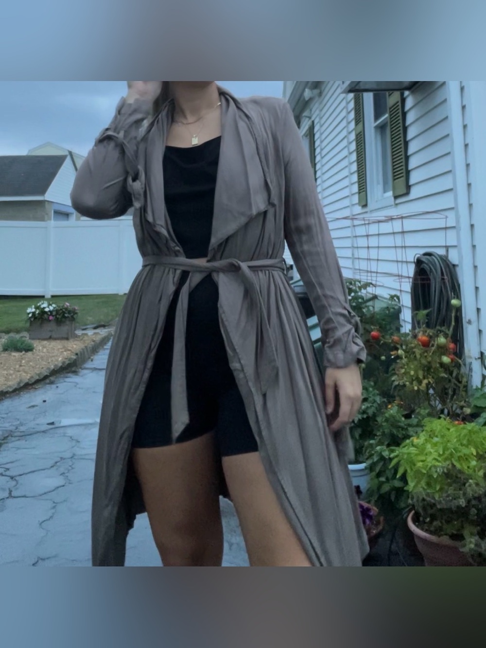 Thread & Supply Taupe Long Sleeve Duster Coat with Tie Belt